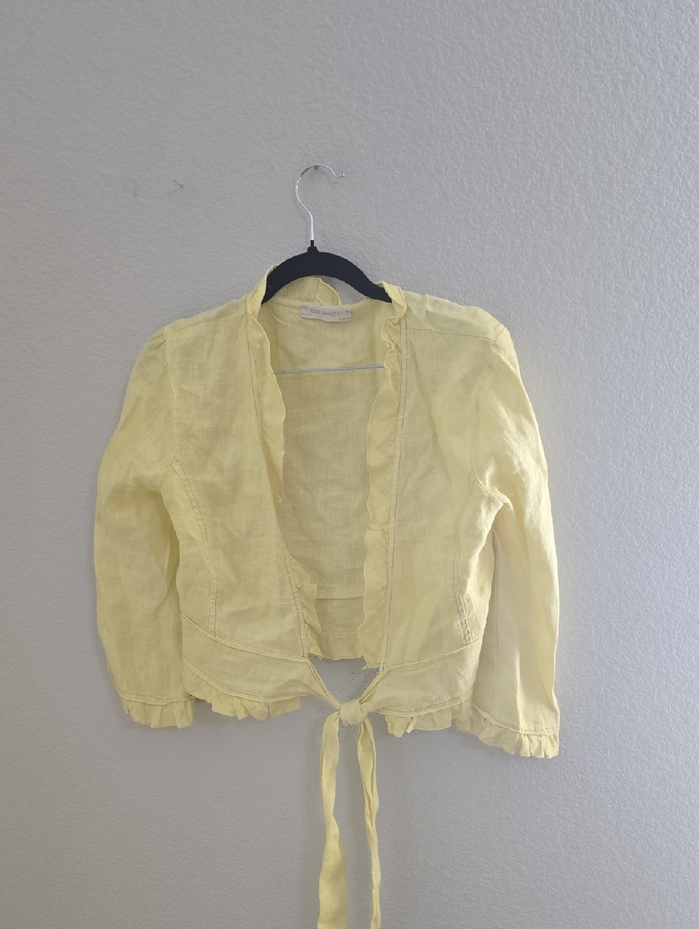 Light Yellow Linen Tie-Front Blouse